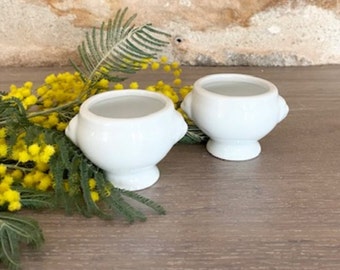 Set of 2 French Classic White Porcelain Herb and/or Salt Containers