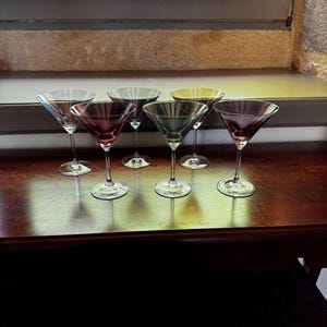 Set of 6 Geneviève Lethu Martini Glasses – Elegant, Muted Jewel Tones & Classic French Style