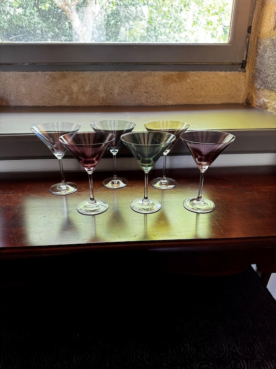 Set De 6 Verres à Cocktail/martini Vintage - Marron Gravé - Hauteur 19cm - Rareté