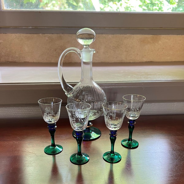 Carafe en cristal vintage français avec verres