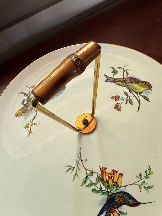 Gien Chèvrefeuille プレート フランス製 Vintage GIEN France Cheese Plate With Bamboo Handle – Hand-painted