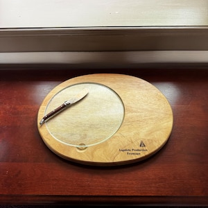Like New French Cheese Board Set – Vintage Laguiole Production Fromage, Wood & Glass with Knife