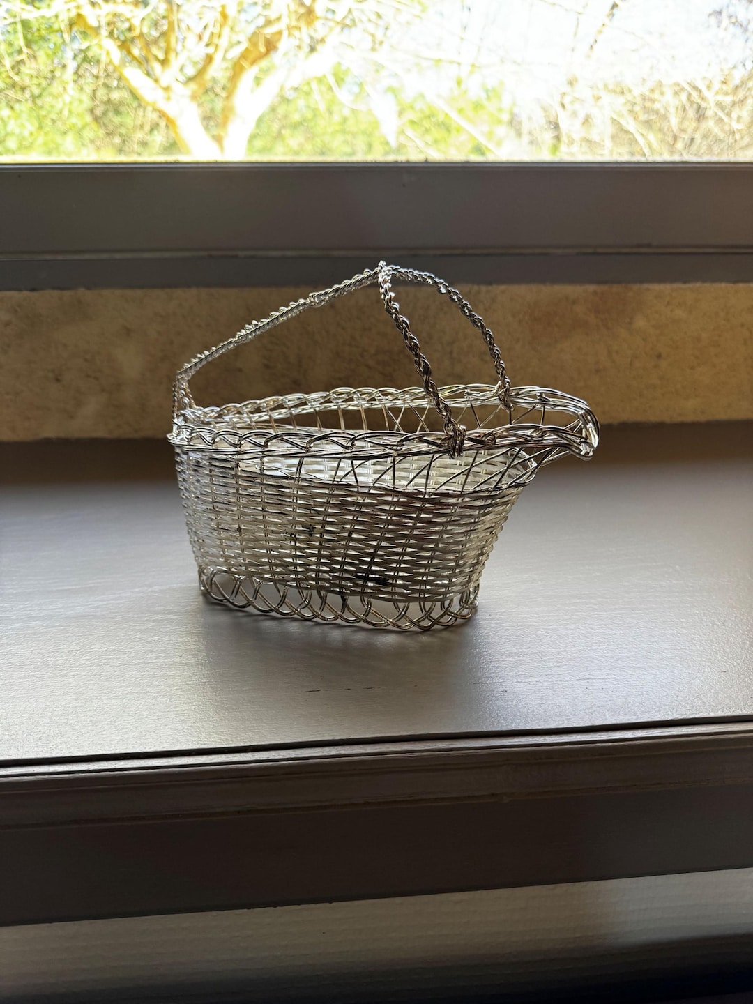 フランスアンティークワインディスペンサー(よ84) French Vintage Silver Woven Wine Basket - Rare and Extrodinary - Etsy