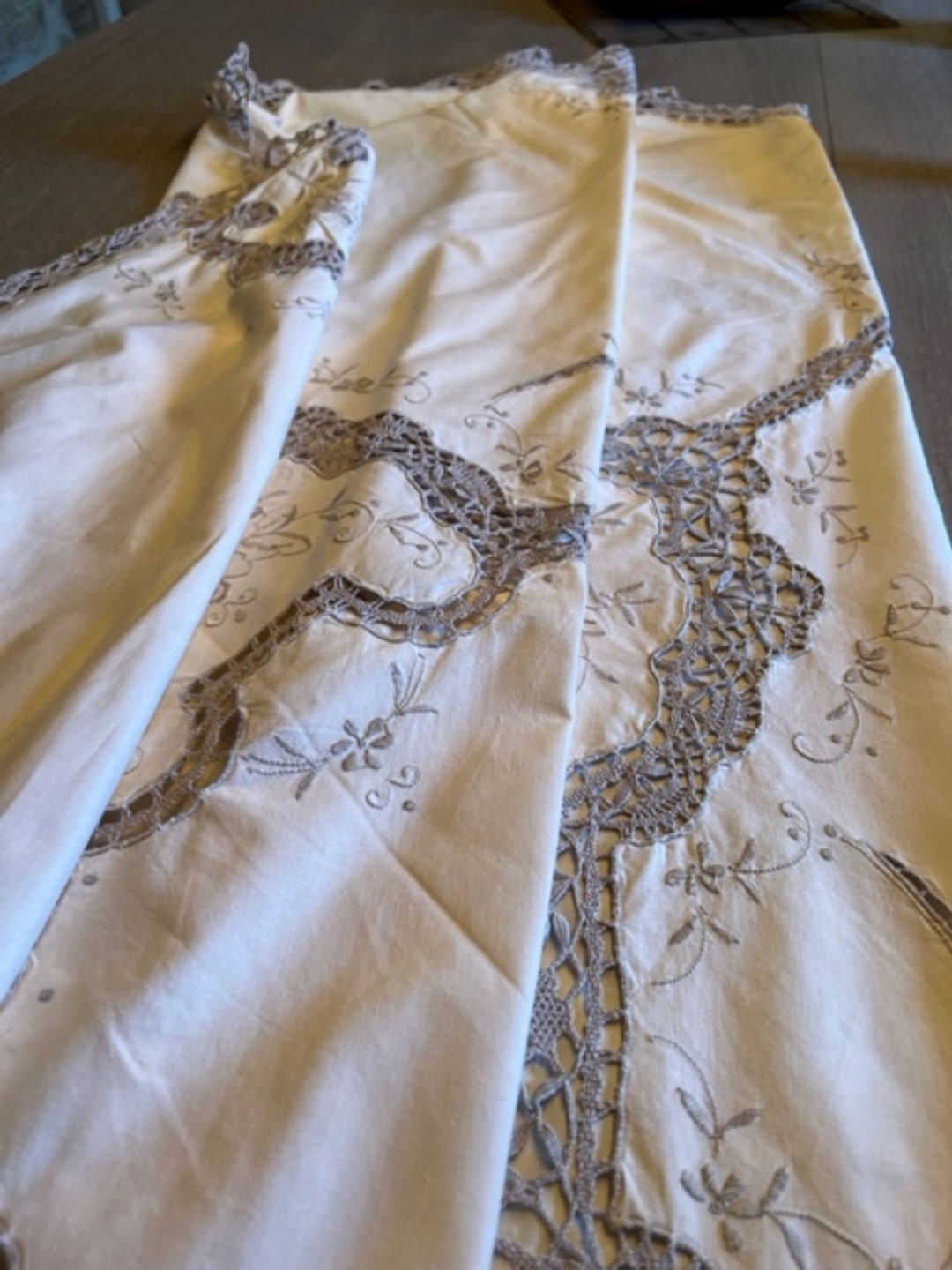 French Vintage Embroidered Cotton Tablecloth Etsy