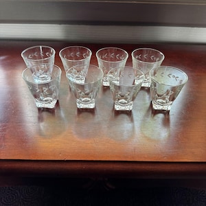 Vintage French Crystal Cordial Glasses – Set of 6 Etched, Small Liqueur Glasses, Bar Cart Collectible