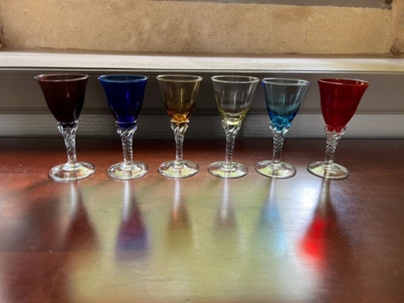 ヴィンテージ ワイングラス 6客セット 色付 ハンドペイント 金彩 ムラノ? ベネチアングラス? アンティーク フラワーガーランド  | ハンドペイント ゴールド ウイスキー セット 7点