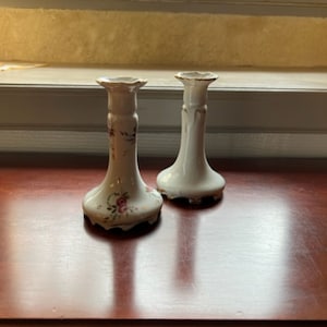 Pair of French Vintage Limoges Porcelain Candlesticks – Hand-Painted Elegance