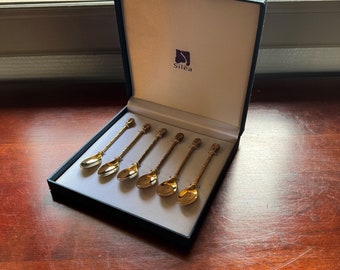 Set of 6 French Vintage Gold Plate Coffee Spoons