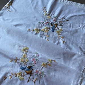 フランス製ヴィンテージ刺繍コットンテーブルクロス – 124 x 168 cm