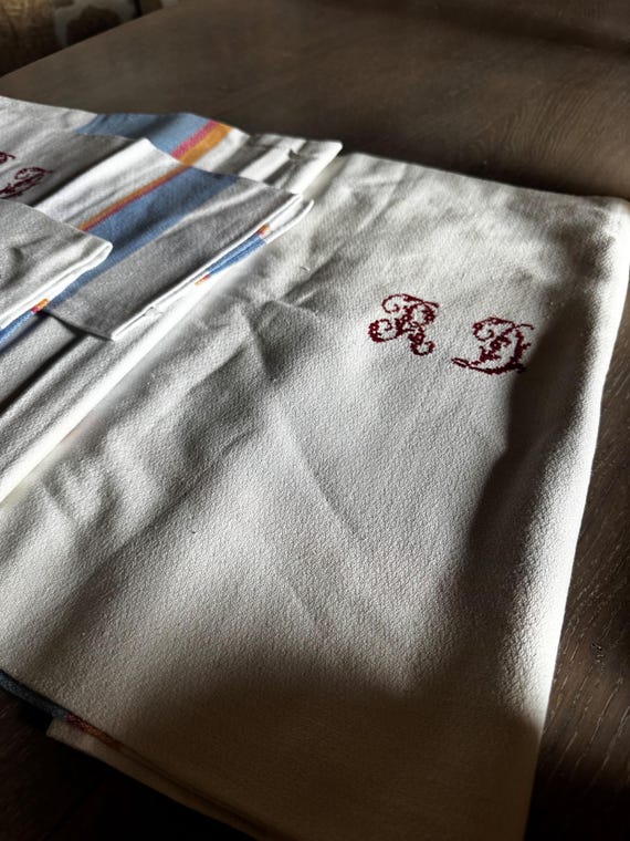 ヴィンテージフレンチリネンテーブルクロス（ナプキン6枚付き