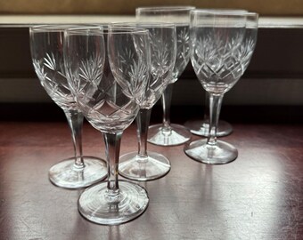 フランス製ヴィンテージクリスタルワイングラス6個セット - 2サイズ