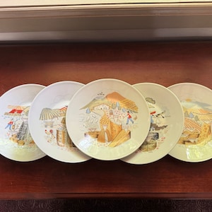 Lot de 6 assiettes à fromage vintage en porcelaine de Limoges | Carte des fromages régionaux français peinte à la main | Salle à manger de collection