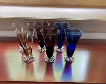 フランス製ヴィンテージカラーグラス6個セット – 水用またはワイン用