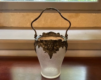 French Vintage Pewter and Glass Ice Bucket – Etched Glass & Molded Pewter Details