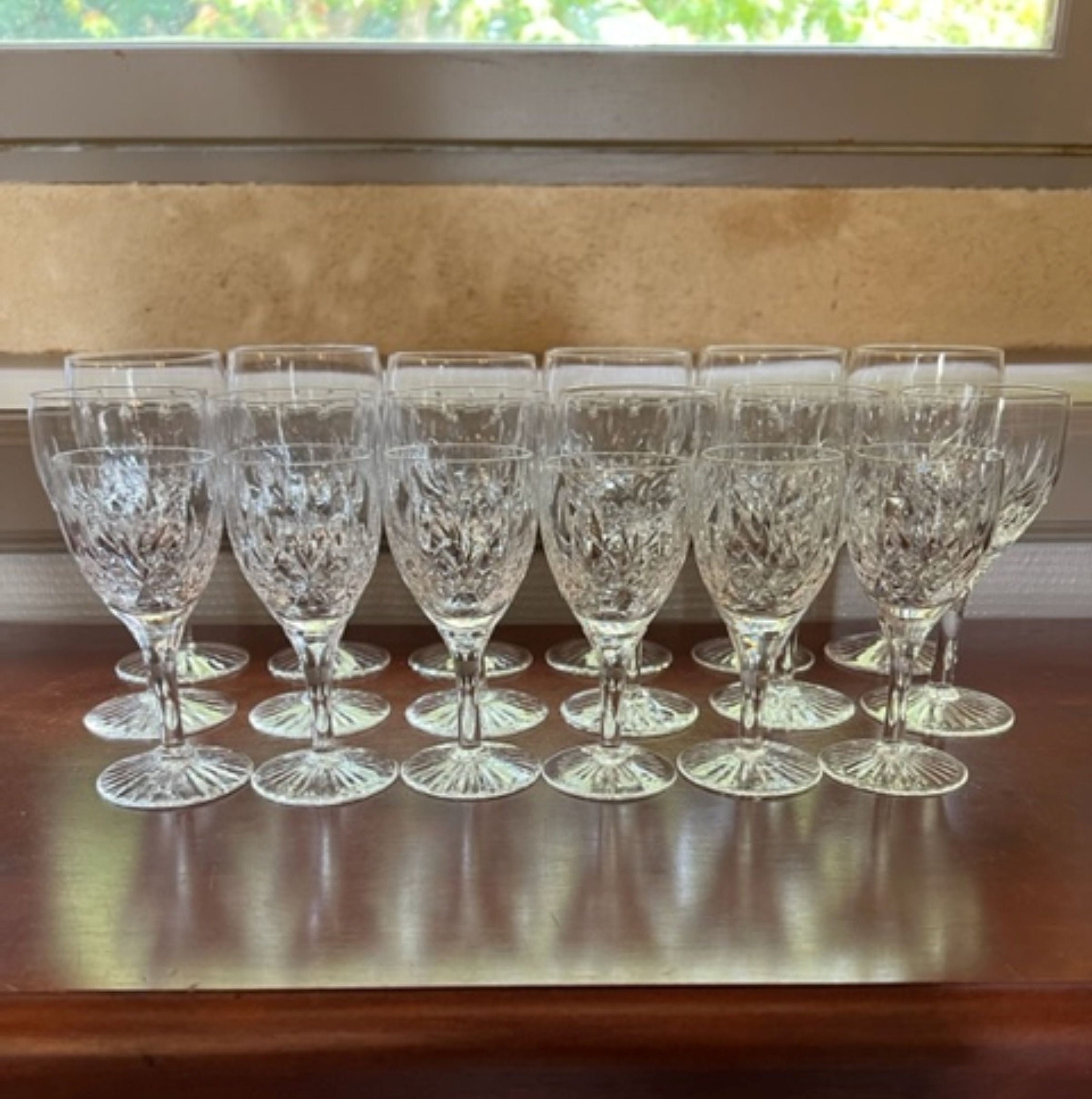 Set of 17 French Vintage Crystal Glasses – Water, Wine & Cordial