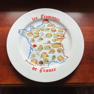 Assiette à fromages en porcelaine de Limoges vintage française - Conception de carte de fromages régionaux français