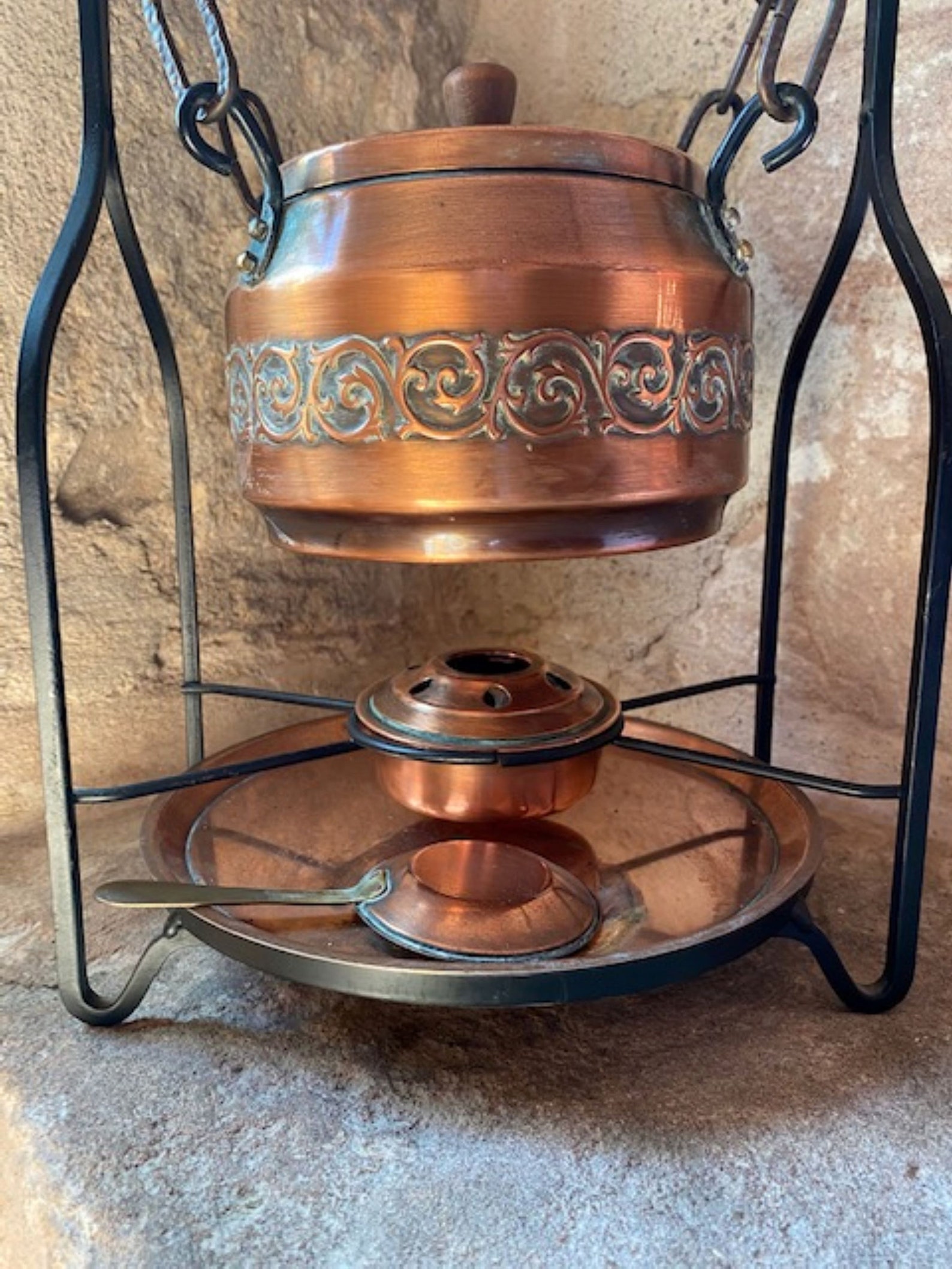 French Vintage Copper Fondue Pot Etsy