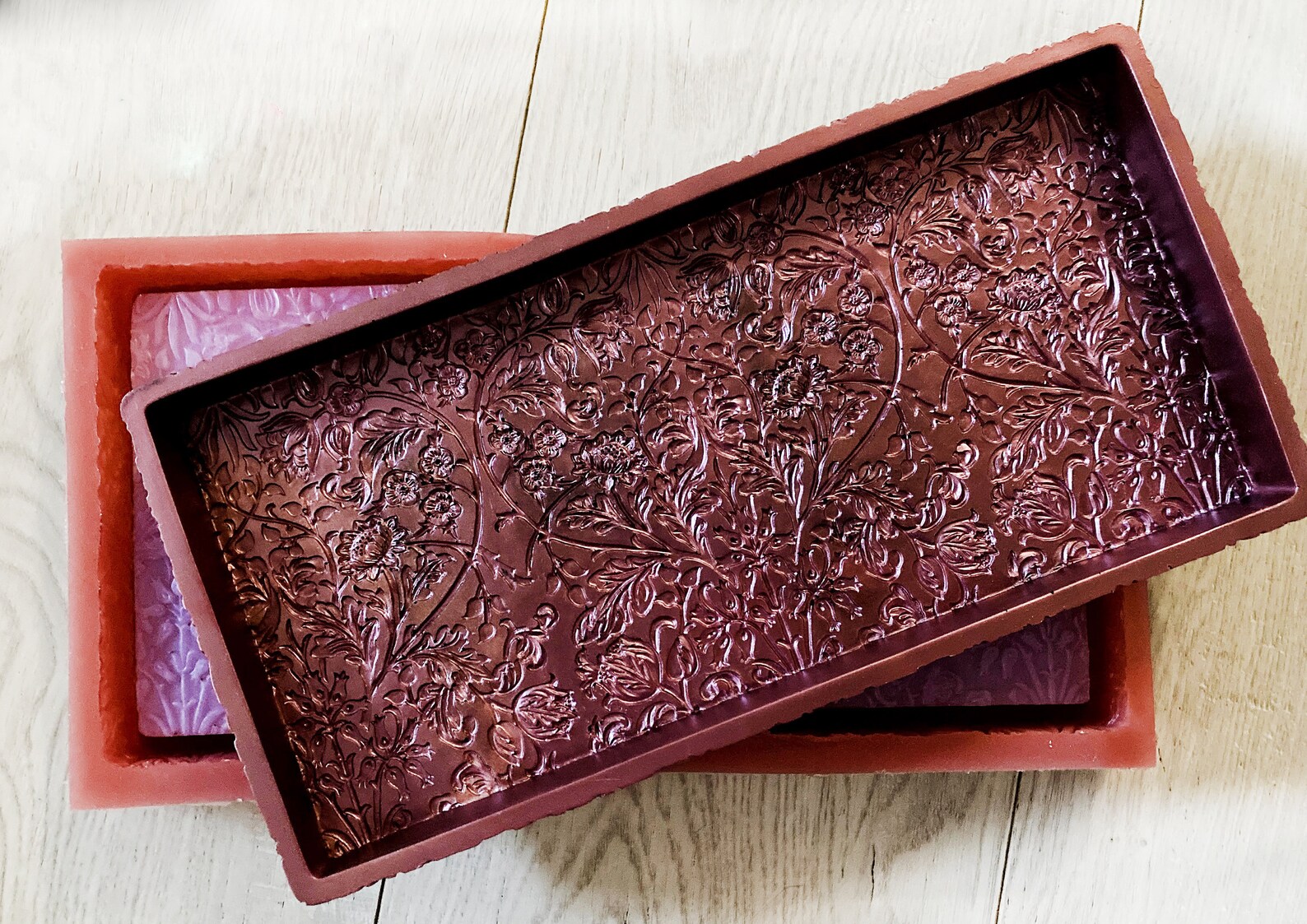 Large silicone tray mold with floral etchings along side and Etsy