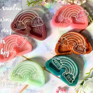 Pines de pronombres arcoíris transparentes, insignias o carretes de pronombres del orgullo / Accesorio LGBTQ+ inclusivo para el trabajo, bolsos o chaquetas