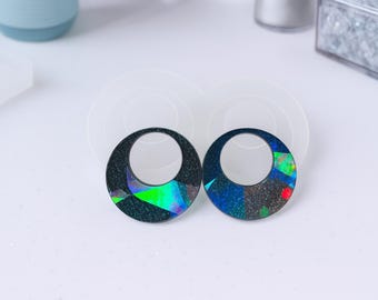 Moule en silicone pour boucles d'oreilles holographiques circulaires • Création de bijoux en résine