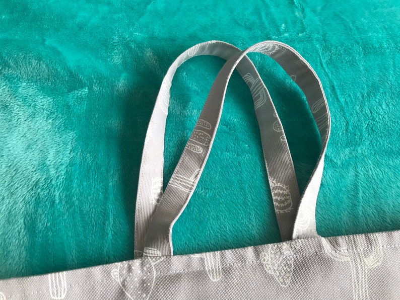 Handmade grey cactus print cotton tote bag with cotton lining