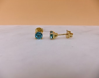Apatite Stud Earrings Sterling Silver 5mm Round 1ctw
