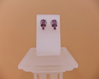 Pink Ruby Studs, Cubic Zirconia, Natural Gemstone, Sterling Silver, Earrings