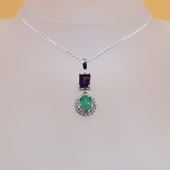 Fezco Necklace with Emerald cut Amethyst | 11.25 carats Rectangle Amethyst  Unique Pendant in 14k White Gold | Diamondere
