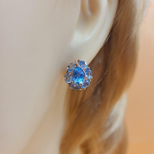 Swiss-Blue Topaz Studs, Rose Gold Plated Sterling Silver, Semi Precious Real Gemstones, Handmade Jewellery, Bespoke Prong Set, Stud Earrings