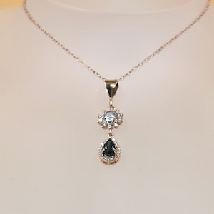 Sapphire & Topaz Necklace Rose Gold Plated Sterling Silver Pendant With Cubic Zirconia