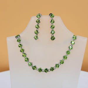 Natural Peridot Silver Set, Semi Precious, Natural Apple Green Gemstones, Sterling Silver, Matching Earrings and Necklace