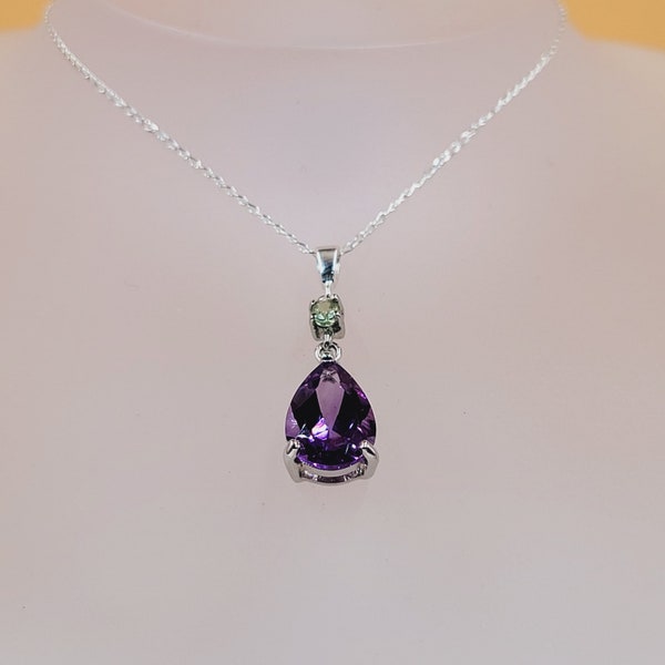 Sapphire Amethyst Necklace, Green Sapphire, Natural Precious Gemstones, Italian Wedding Collection, Sterling Silver, Pendant