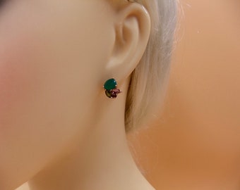 Aventurine Tourmaline Studs, Sterling Silver, Rose Gold Plated Earrings