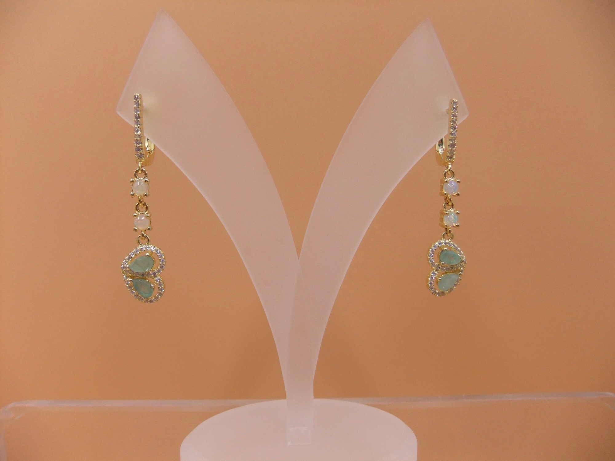 CiNily Womens Jewelry Gifts Rhodium Plated Green Fire Opal Emerald Women Jewelry Gemstone Stud Earrings 1 1/8 