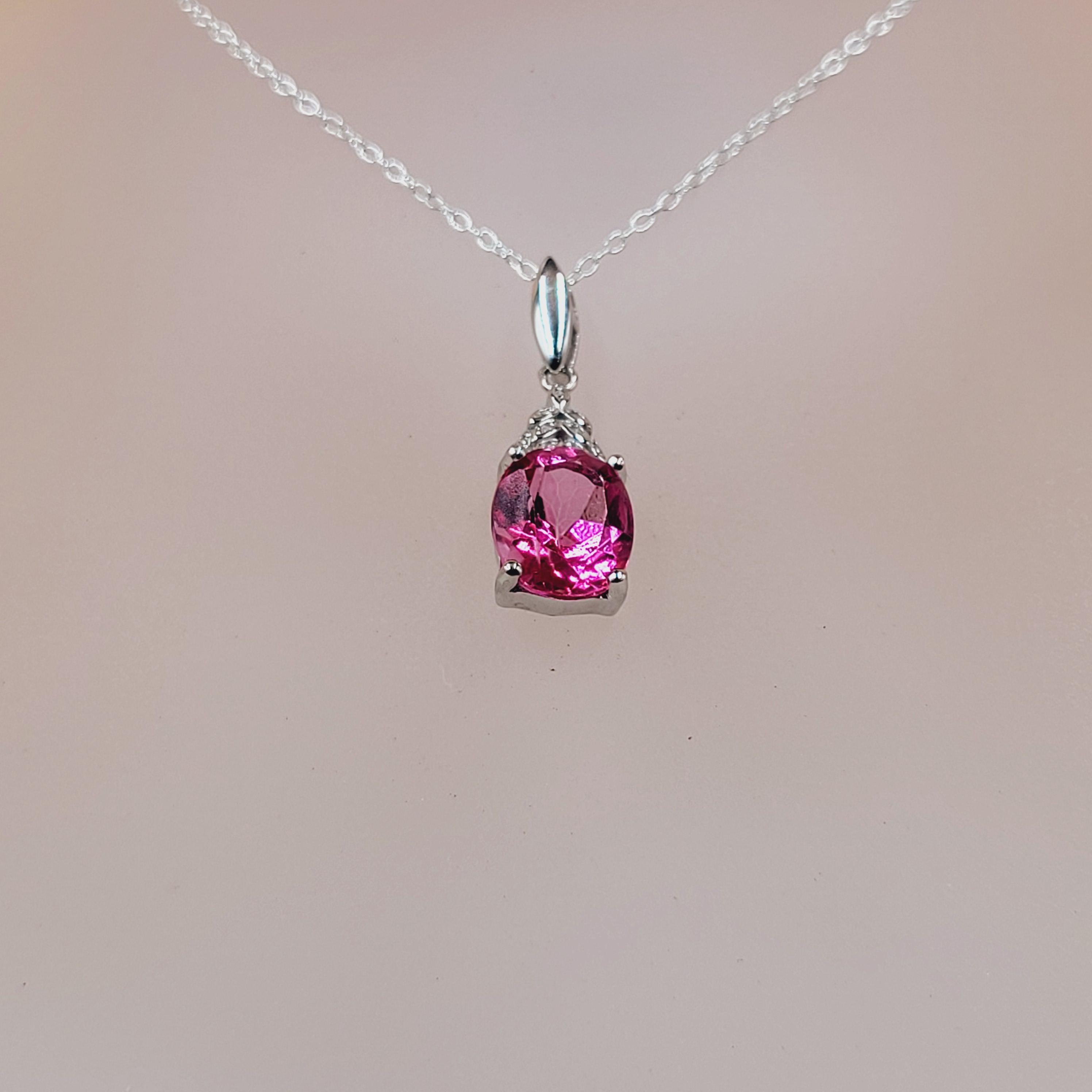 ピンクトパーズ宝石ペンダント、キュービックジルコニア、イタリア