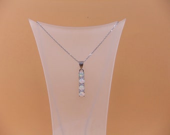 Ethiopian Opal Pendant with Cubic Zirconia, Sterling Silver Necklace