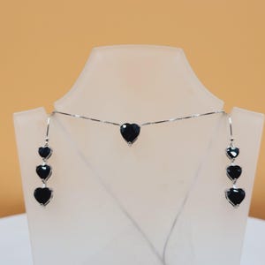 Silver Sapphire Set, Natural Precious Dark Blue Gemstones,  Handcrafted, Sterling Silver, Matching Earrings & Necklace, Baroque Collection,