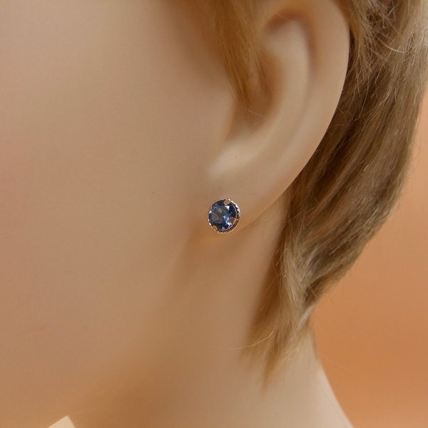 Clous de topaze en or 9ct, topaze bleue de Londres AAA, boucles d’oreilles en or massif 9ct