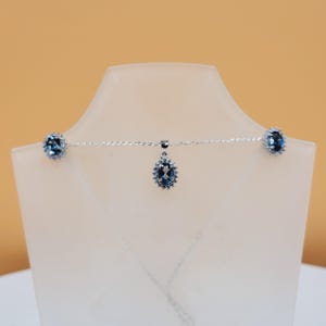 Silver Topaz Set, Natural London Blue, Semi Precious Gemstones, Cubic Zirconia, Handcrafted Sterling Silver, Stud Earrings & Necklace