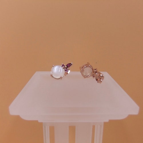 Moonstone Garnet Studs, Natural Gemstone, Sterling Silver, Rose Gold Plated Earrings offers