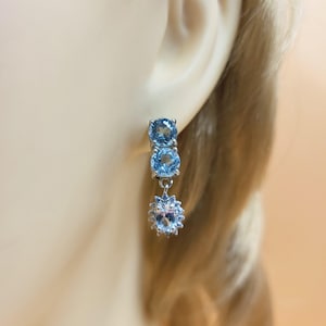 Aquamarine Topaz Earrings, Sterling Silver, Natural Aquamarine, Semi Precious Blue Topaz, Gemstones & Cubic Zirconia, Stud Drop Earrings
