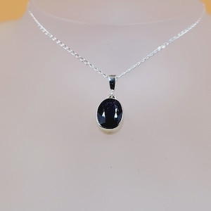 Collar de Zafiro Natural, Colección Paisaje, Piedras Preciosas Naturales, Joyería Hecha a Mano, Plata de Ley, Colgante