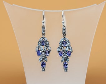 Tanzanite Aquamarine Earrings, Val d'Orcia Collection, Semi Precious Gemstones, Handmade Jewellery, Sterling Silver, Drop Earrings