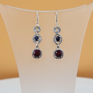 Sapphire Ruby Earrings, Cubic Zirconia, Natural Precious Gemstones, Baroque Collection, Sterling Silver, Drop Earrings