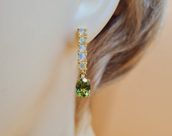 Opal Peridot Lever-Backs, Ethiopian Opal, Gold Plated, Semi Precious, Landscape Collection, Sterling Silver, Stud Drop Earrings