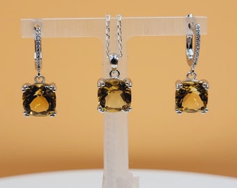 AAA-Quality Citrine Matching-Set, Cubic Zirconia, Semi Precious Gemstones, Landscape Collection, Handmade, Sterling Silver