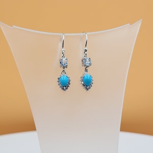 Pendientes de turquesa y aguamarina, circonita cúbica, piedras semipreciosas, colección Piccolo, joyas hechas a mano, plata de ley, pendientes colgantes