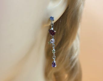 Boucles D'oreilles Argent Sterling ROSEMIMOSA – Pierres Précieuses Tanzanite, Péridot, Grenat, Apatite – Dormeuses – Neuf Avec étiquettes