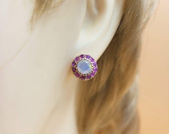 Boucles d'oreilles rubis opale, plaqué or rose, argent sterling, rubis rouge précieux, opale éthiopienne naturelle, bijoux faits main, clous d'oreilles