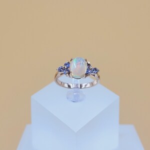 Rose Gold Plated Sterling Silver Natural Opal Tanzanite Ring, Size N